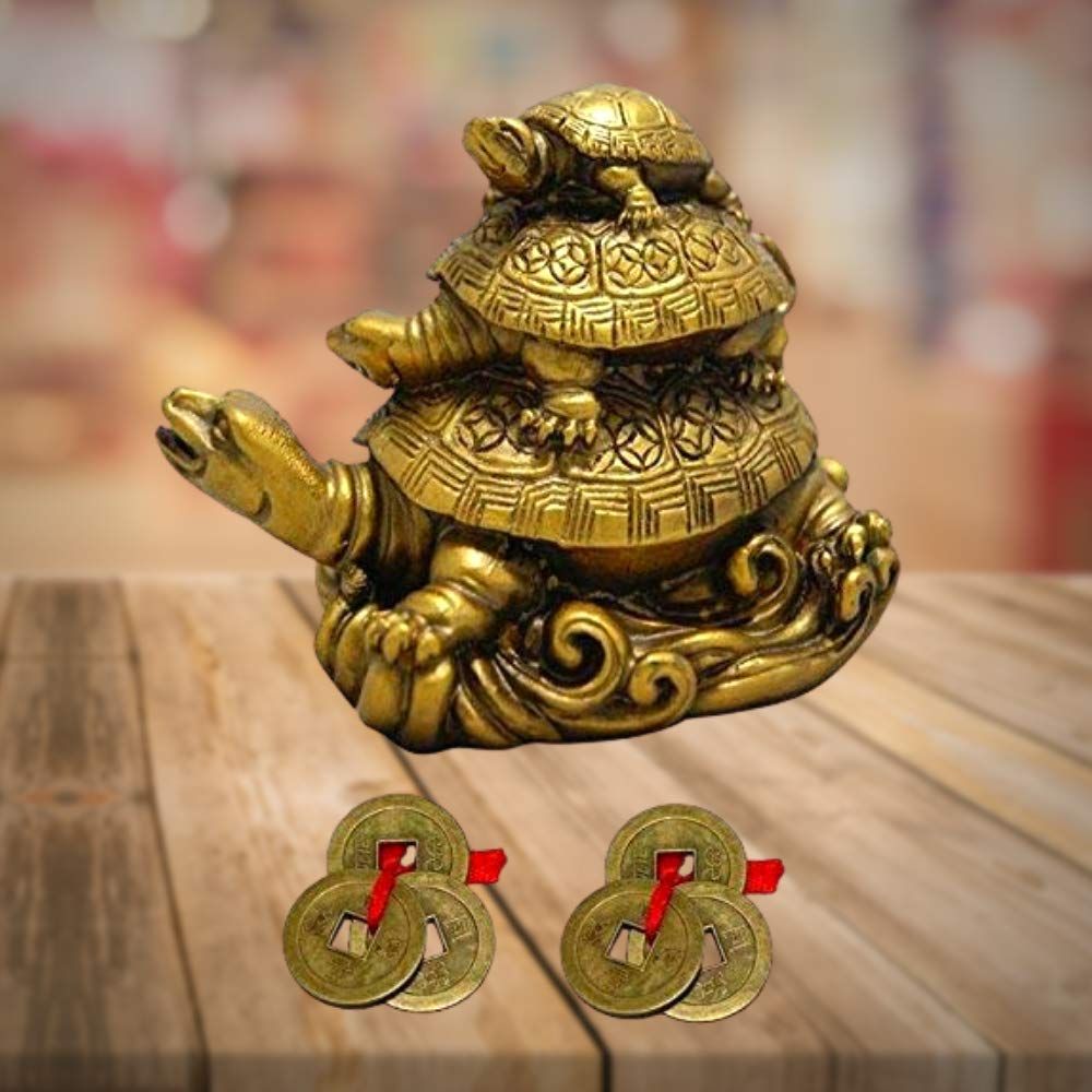 Three Tortoise with 2 Lucky Coin Set Idol, Standard