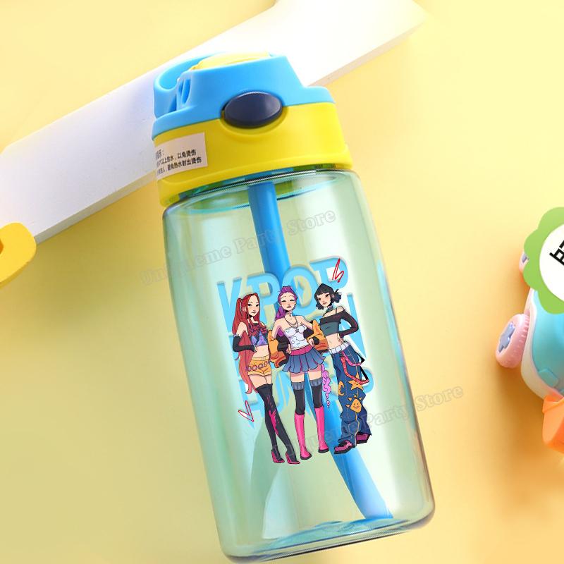 KPop Охотники на демонов Детская бутылка для воды Для улицы Спорт Зои Мира Руми Девочка Стакан с трубочкой Портативная Пластиковая бутылка для напитков Подарок на день рождения