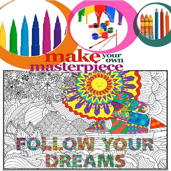 Giant Coloring Poster for Adults and Kids - Wall Coloring Poster Motivational - Large Coloring Posters for Classroom - Huge Coloring Poster at Work