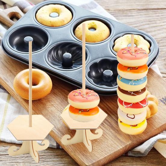 1 комплект подставки для пончиков креативной формы многоразовые гладкие края без заусенцев широкое применение простая сборка деревянная пищевая подставка для десертных пончиков для пекарни