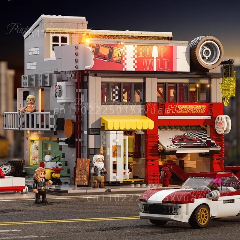 Car Modification Factory Building Blocks American Street Racing Series Architectural Models Street View Collection Holiday Gifts