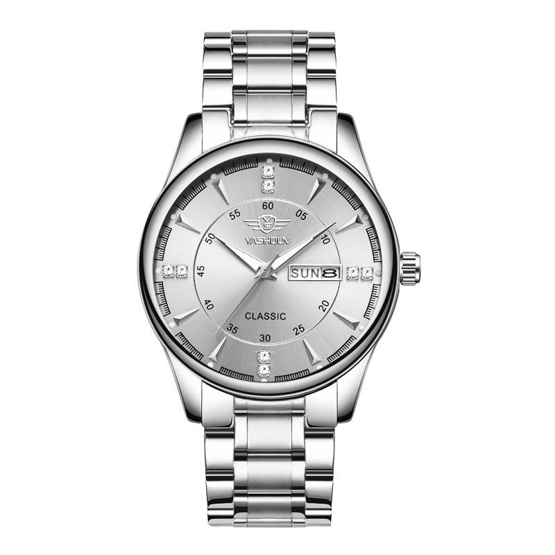 Мужские часы модные деловые часы от ведущего бренда с двойным календарем, люминесцентные, водонепроницаемые, кварцевые