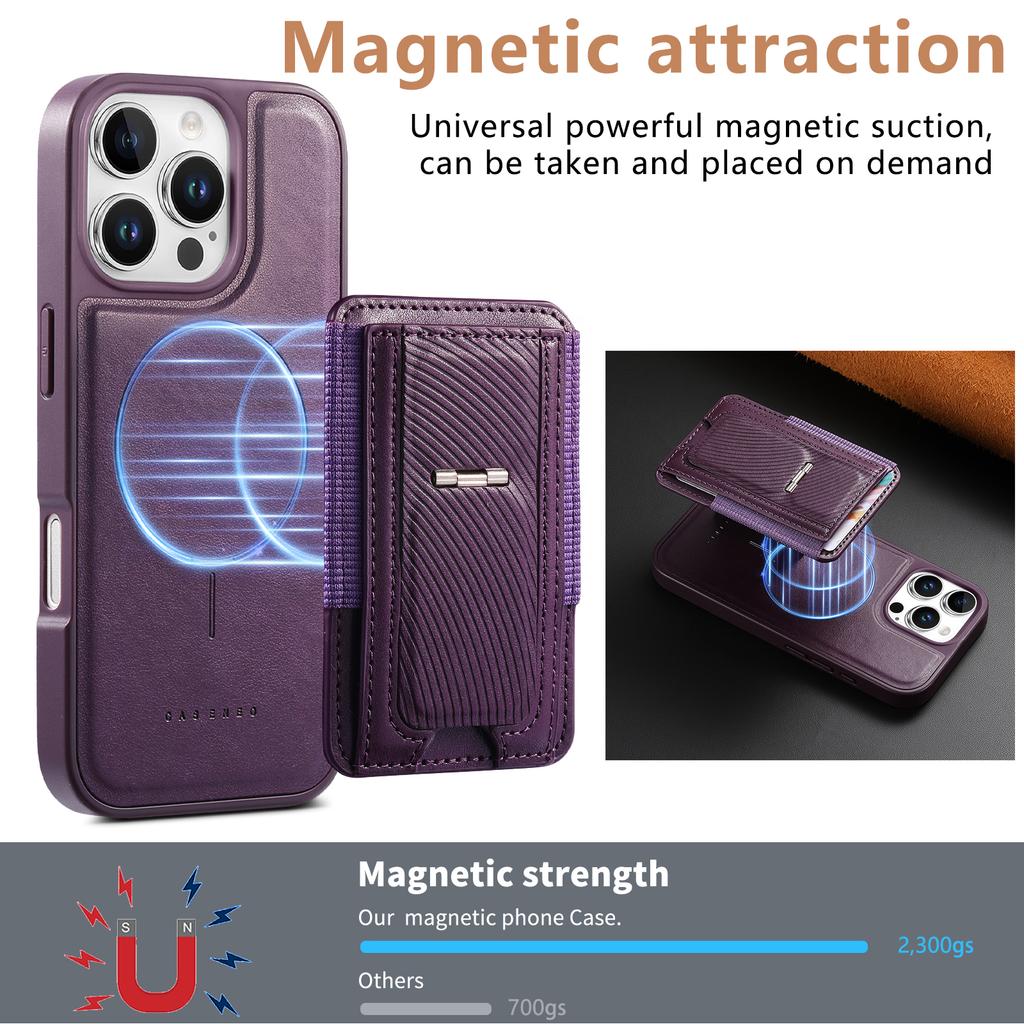 CASENEO For iPhone 16 Pro Case with Foldable Kickstand TPU PU Leather PC Card Bag Magnetic Phone Cover  Compatible with MagSafe