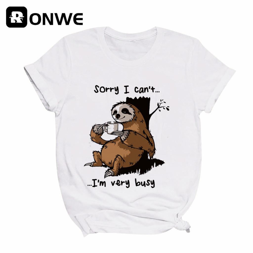 Sorry I Can T I M Very Busy Sloth Funny Women T Shirt Girl Vintage Tops