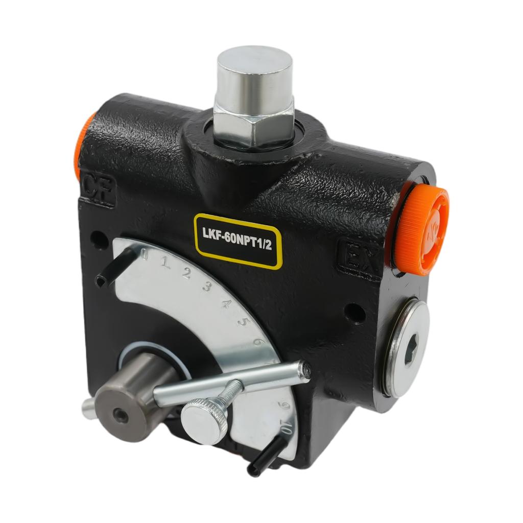 Cast Iron Hydraulic Adjustable Flow Control Valve - 0-16 GPM Variable Speed, 1/2" NPT Port - for Tractors & Hydraulic Systems