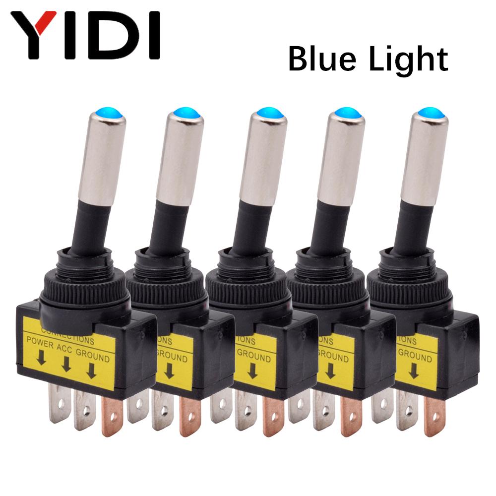 5/10pcs 12mm Auto Car LED Illuminated Toggle Switch ASW-15D SPST 2 Position 3pin ON OFF 12V 24V DC Red Green Blue Yellow White