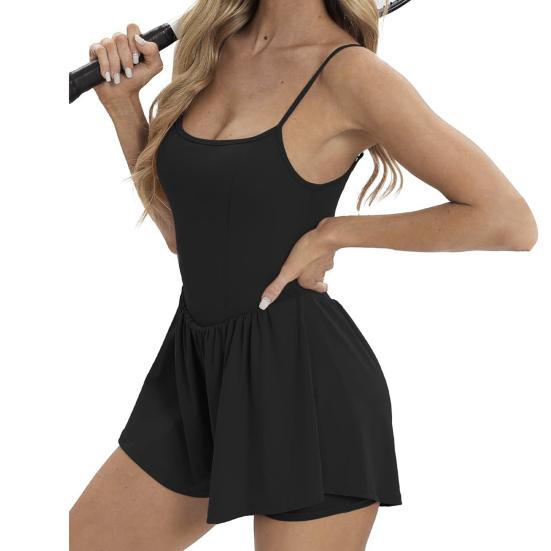 Женское теннисное платье без рукавов, летние плиссированные мини-платья для занятий йогой со вшитыми шортами, спортивный комбинезон на тонких бретельках, короткий сарафан