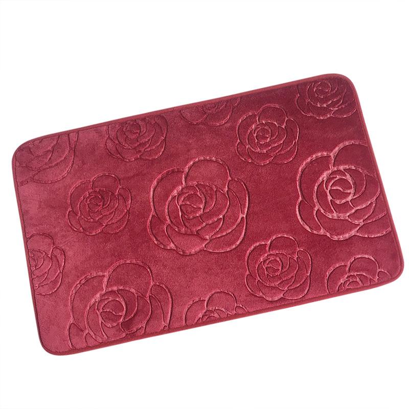 Коврики для ванной с тиснением цветка розы Коврик для ванной комнаты Фланелевый нескользящий ковер В ванной Напольный коврик Душевая комната Коврик для двери Коврик из пены с эффектом памяти Моющийся ковер
