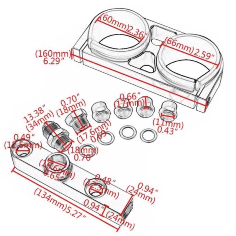 Billet Aluminum Outlet Manifold 60MM Dual Fuel Filter Fuel Pump Bracket/Clamp /Mount For 044 Fuel Pump For BMW