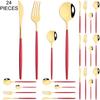 Gold 24Pcs Dinnerware Cutlery Set Knife Fork Coffee Spoon Tableware Set Mirror Stainless Steel Flatware Western Kitchen Silverware