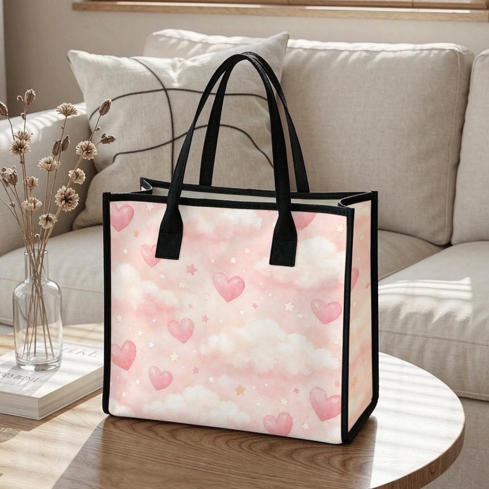 Cute Pink Heart Pattern Women Tote Bag Casual Daily Shoulder Handbag for Shopping Travel
