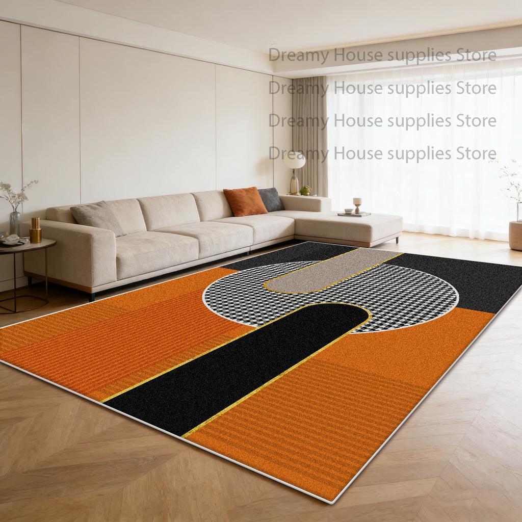 Modern Geometric Large Carpet for Living Room Orange Home Decoration Sofa Coffee Tables Mat Bedroom Washable Non-slip Plush Rug