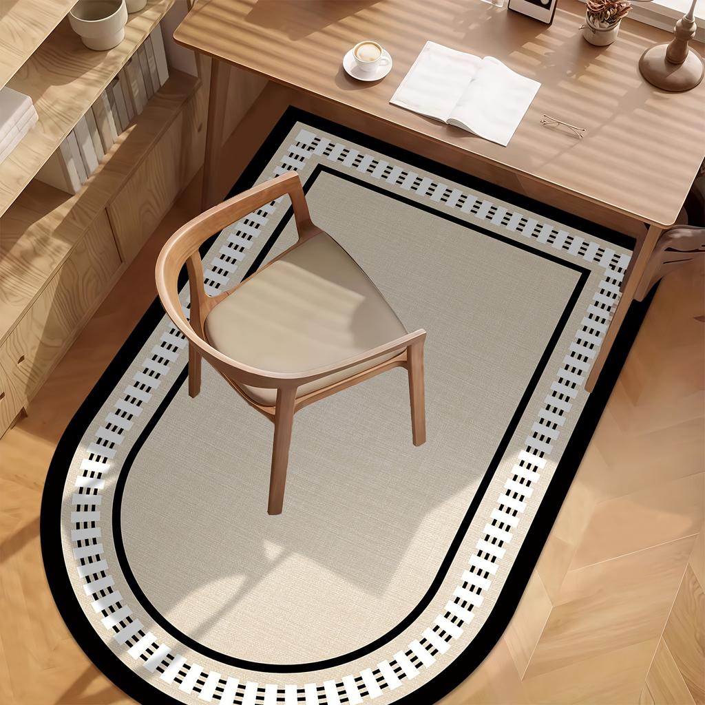 French Oval Desk Carpet, Simple Anti-Slip Solid Wood Mat, Study Roller Swivel Chair, Decorative Area Rug Floor Protector