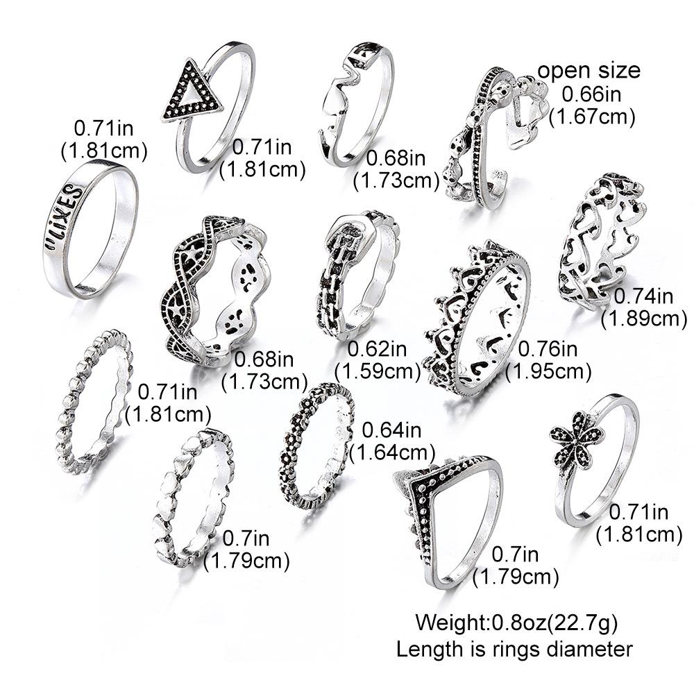 New European and American dark triangle style LOVE Floral vintage ring13A set of punk-style rings