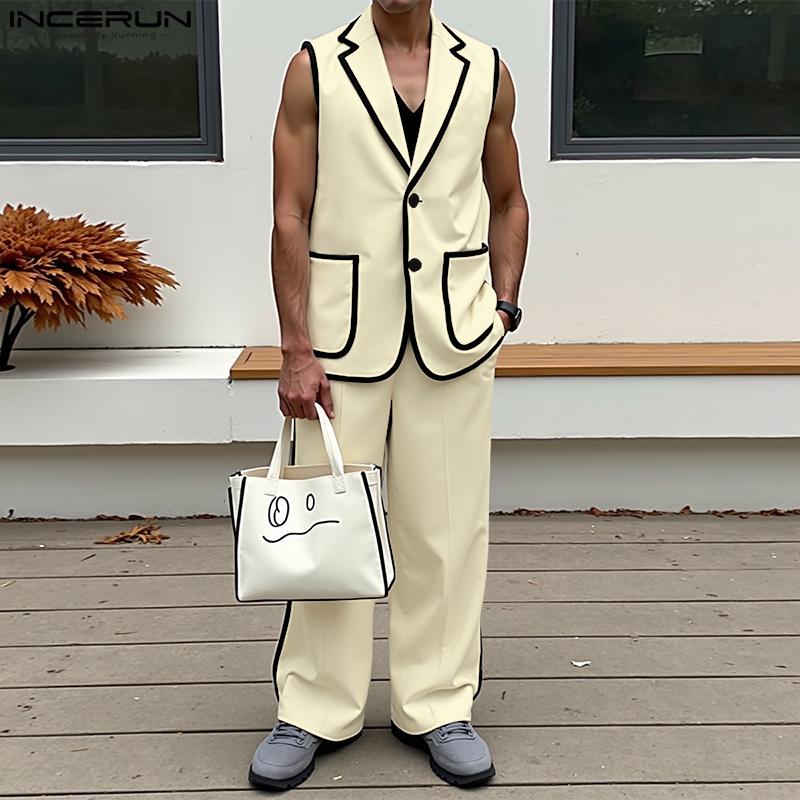 INCERUN Мужской стеганый безрукавный жилет на пуговицах и комплекты длинных прямых брюк