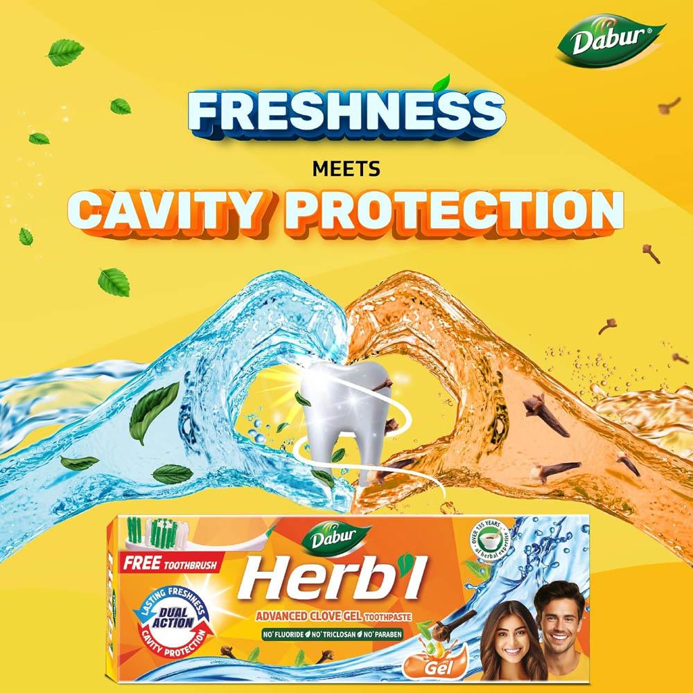 Herbal Clove and Mint Gel Toothpaste + FREE toothbrush 150 gm Dabur Herb'l Advanced toothpaste