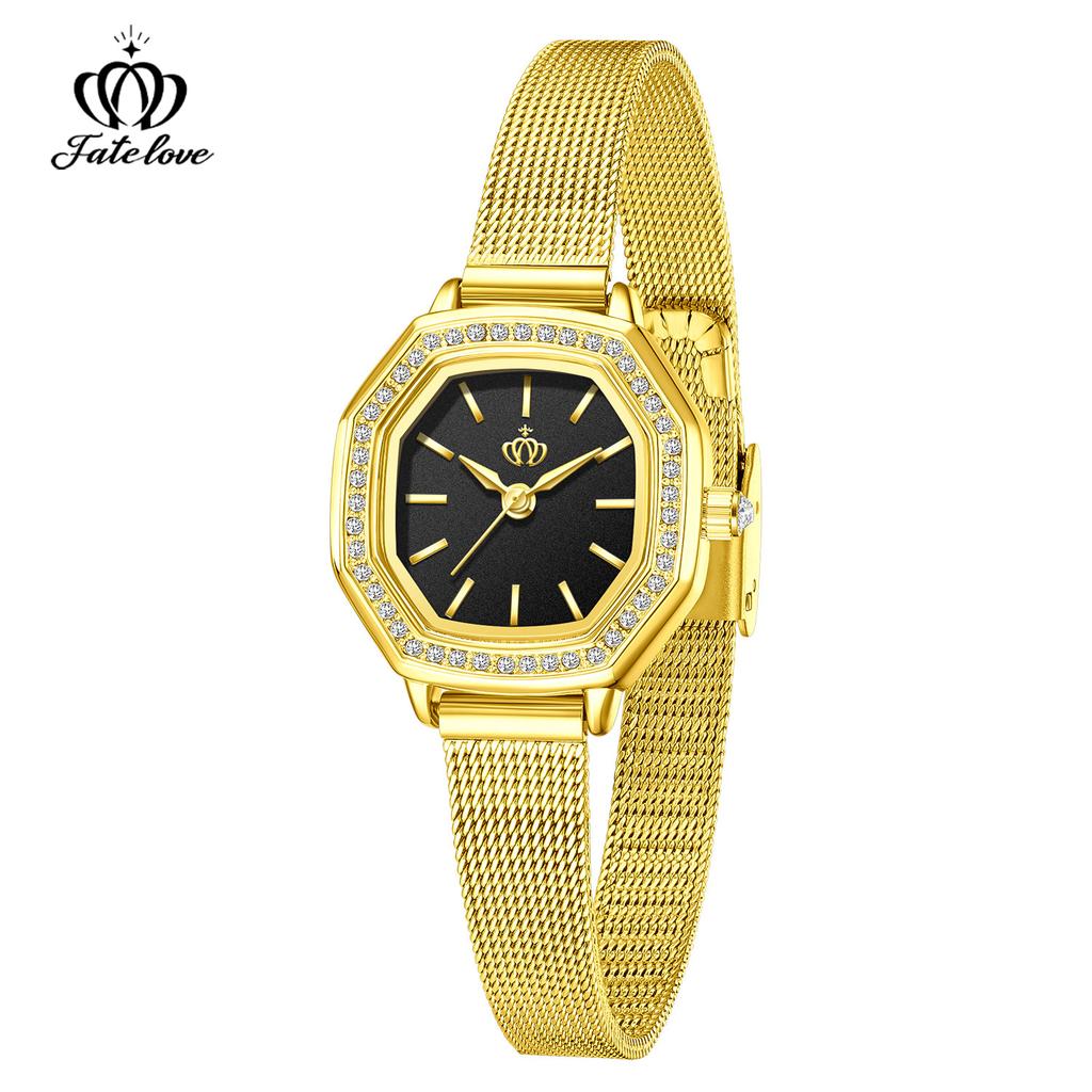 Fatelove 924 Diamond Bezel Quartz Watches for Women Steel Strap Waterproof Ladies Wristwatch Elegant Luxury Original Woman Watch