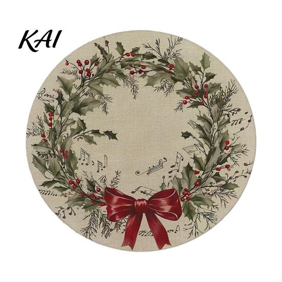 Christmas Party Table Setting Round Placemat, 14 Inch Festive Pattern Anti Slip Tabletop Protector, Holiday Kitchen Mat Heat Insulation Place