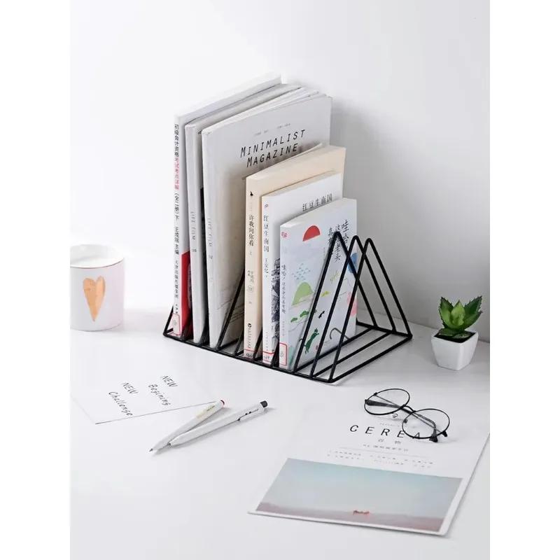 Треугольная книжная полка из кованого железа в скандинавском стиле, железная стойка для пластинок, треугольный держатель для книг и журналов, настольный органайзер для хранения пластинок