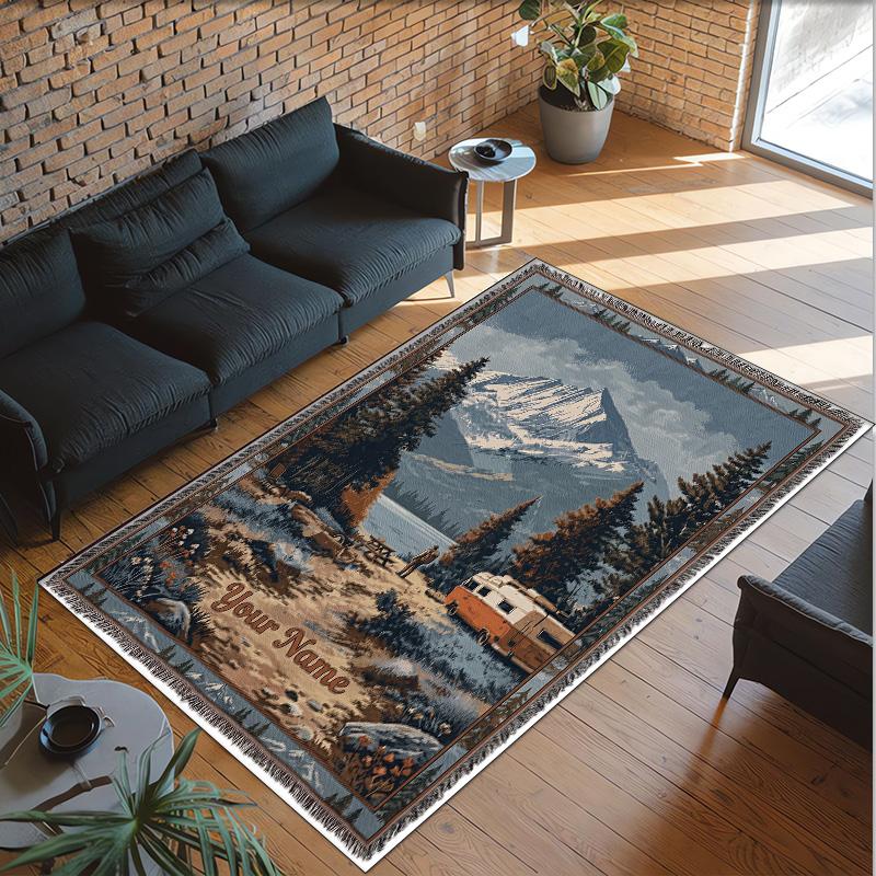Landscape Theme Crystal Velvet Floor Rug Personalized Custom Name Text Warm Carpet Home Decoration