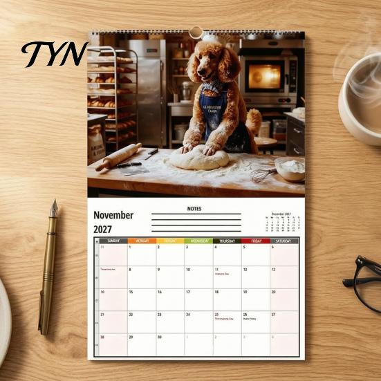 New Year Gift for Dog Lovers 2027 Funny Working Wall Calendar, Jan. 2027-Dec. 12 x Functional Memo Writing Pad 8 Inch Monthly Planner with Puppy