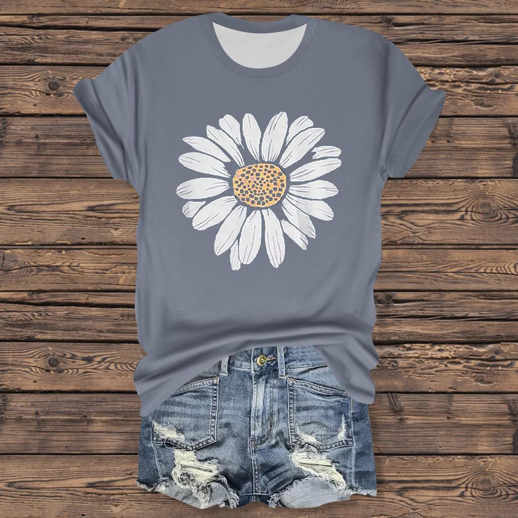 Женская повседневная футболка с принтом, пуловер с круглым вырезом, топ с короткими рукавами