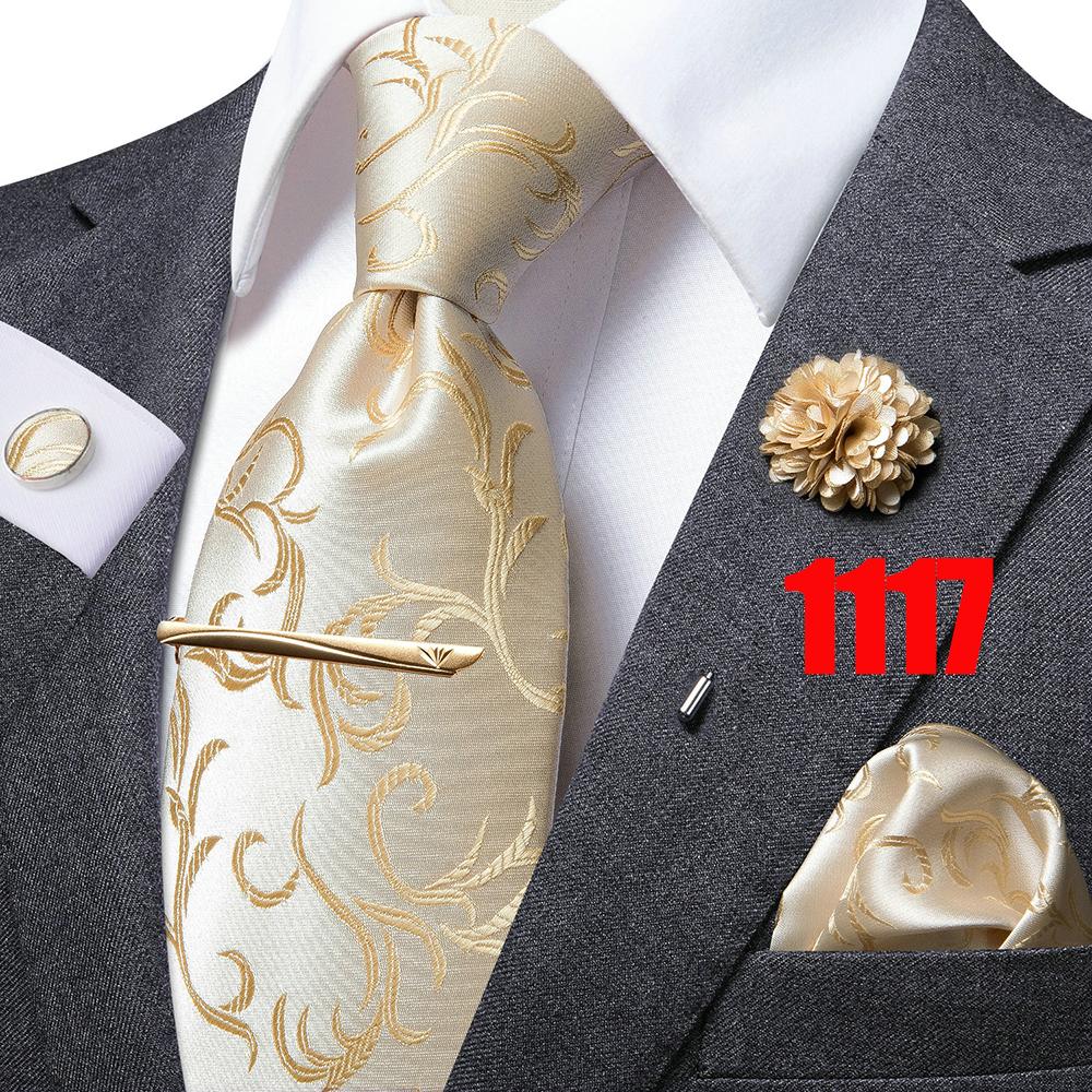 Hi-Tie Mens Silk Tie Set Brooch Pin Necktie Hanky Cufflinks Tie Clip for Business Wedding