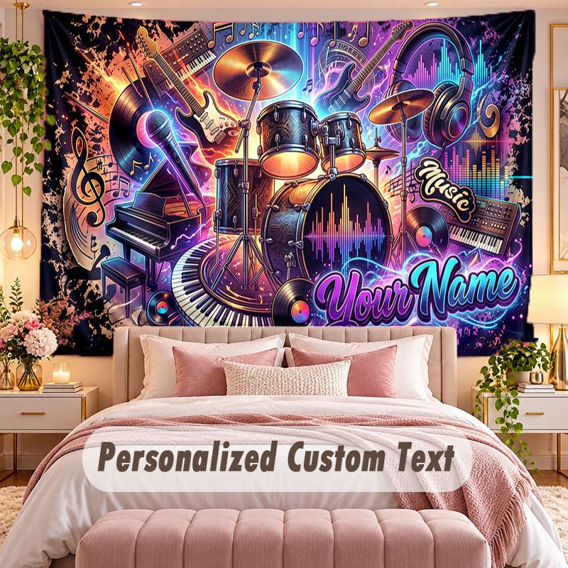 Music General (185) Theme Wall Tapestry Customized With Name Text Personalized Hanging Tapestry For Bedroom Living Room Decor