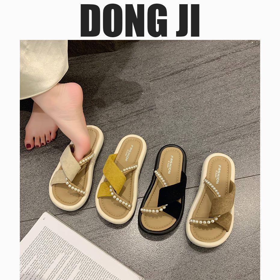 Женские тапочки в стиле феи на толстой подошве, лето 2025, новые модные босоножки с открытым носком, украшенные бисером