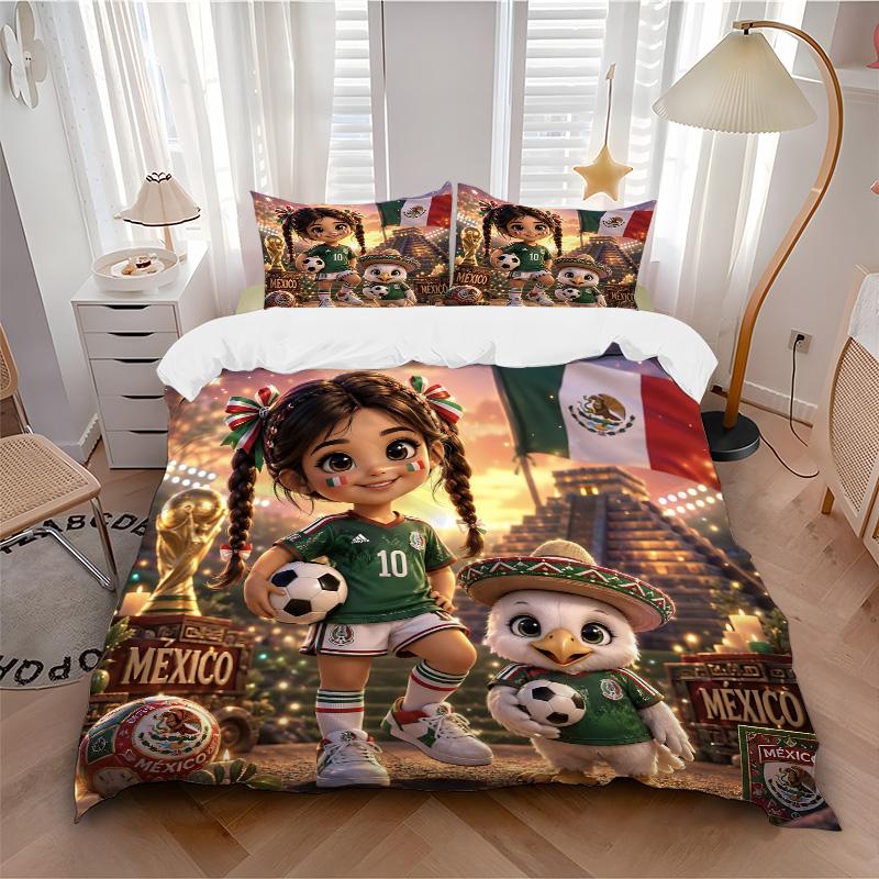 3pcs Mexico Soccer Celebration Bedding Set, Includes One Quilt Cover and Two Pillowcases, Bedroom and Guest Room Decoration. T72301105