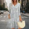 Women's Summer Dress Loose V Neck Three-quarter Sleeve Sundress With Pockets Dress