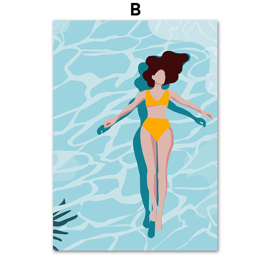 Beach Sea Waves Swimming Pool Flower Minimalist Posters And Prints Canvas Painting Wall Art Pictures For Living Room Decor