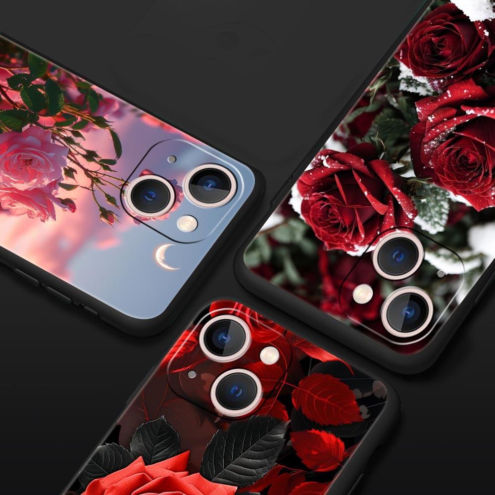 Роскошный Чехол Для Телефона Apple iPhone 11 15 14 Pro MAX 12 13 7 8 Plus X XR XS MAX SE Черный Чехол Funda Красивые Красные Розы