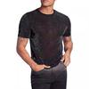 Men Club Top See-through Sequin Mesh Round Neck Short Sleeves Stretchy Thin T-shirt Muscular Men Party Performance T-shirt