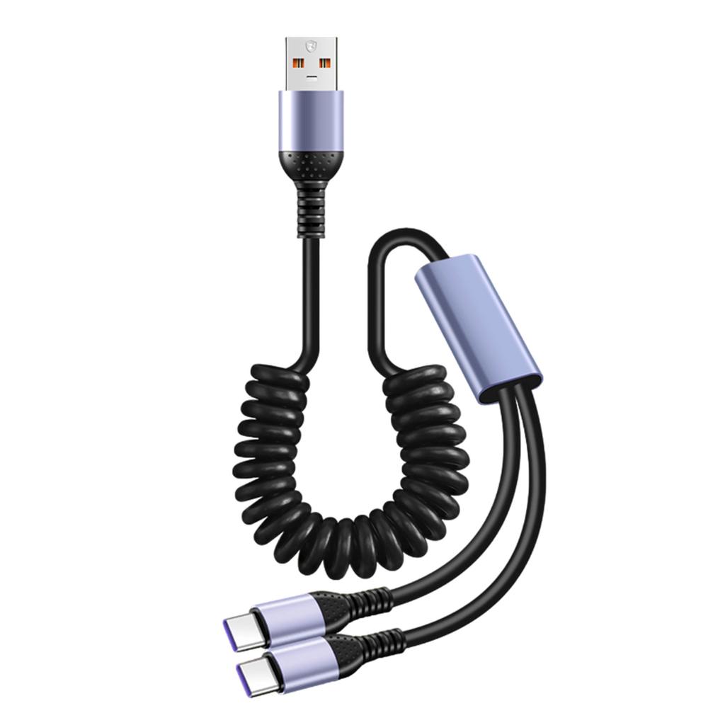 Кабель USB C, двойной кабель для автомобильного зарядного устройства типа C, спиральный шнур для зарядки USB A — Type C, быстрый шнур для телефонов и планшетов 6A USB Type C