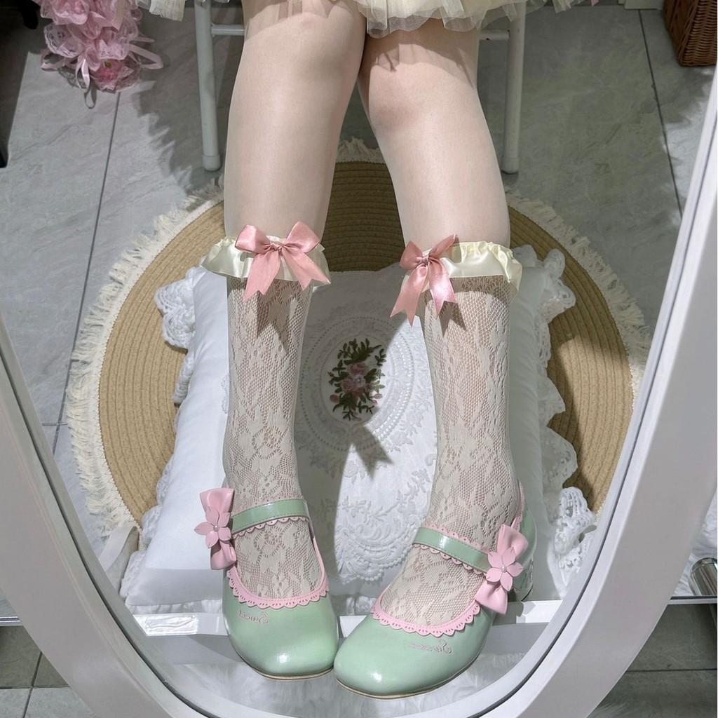 Lolita Style Youth Girl Midcalf Satin Bow Socks With Antifriction Features