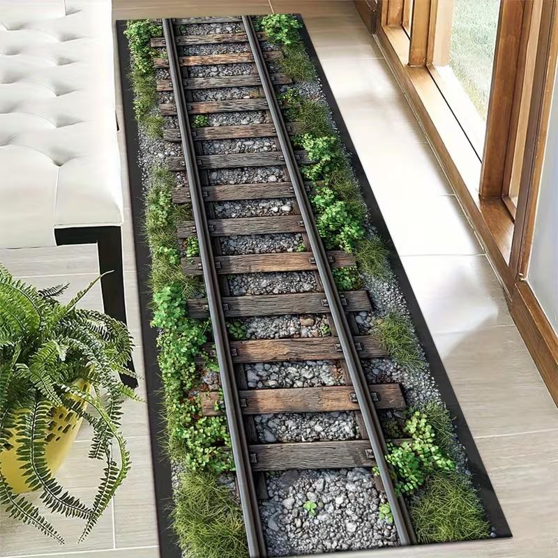 Train Track Runner Rug Track Sleeper Printed Carpet Non Slip Door Mat for Living Room Entrance Bedroom Decoration Carpet