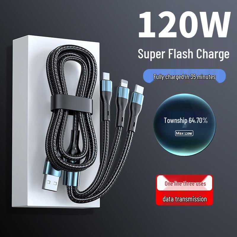66W Braided Three-in-One Type-C Fast Charging Cable for Huawei