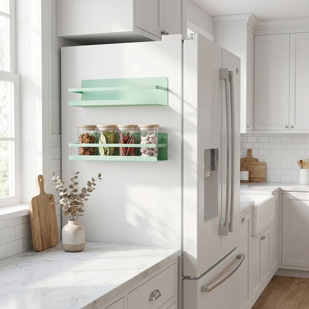 Wall Mounted Refrigerator Magnetic Shelf Punch Free Refrigerator Side Storage Rack Washing Machine