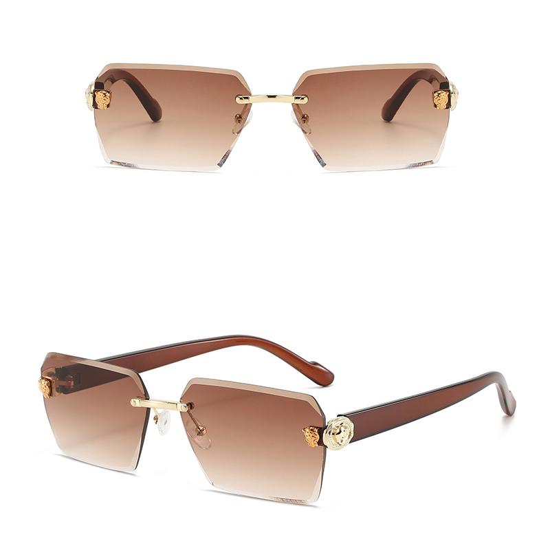 Photochromic Sunglasses Men Women Rimless Square Sun Glasses Leopard Head Metal Frame UV Protection Outdoor Sunscreen Eyewear