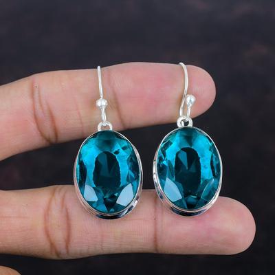 Граненые серьги с индиголитом, настоящие серьги из драгоценных камней, серьги из стерлингового серебра 925 пробы, красивые ювелирные изделия с индиголитом, серьги ручной работы, подарки для жены