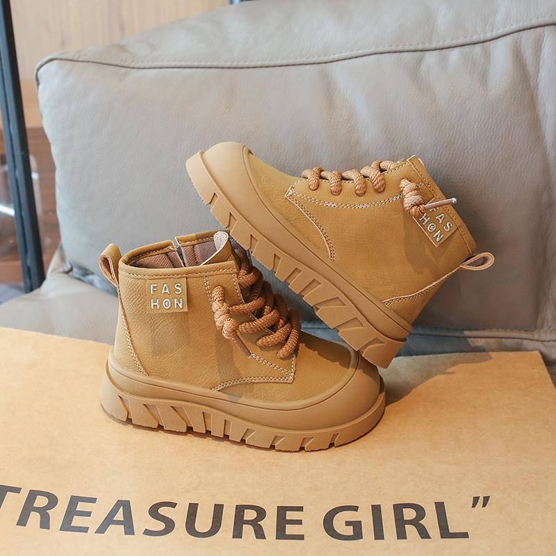 Детские осенние ботинки 2024 Новые Толстая подошва Девочки Повседневные Ботильоны Модные Универсальные Лоскутные Детские Кожаные Ботинки Круглый носок