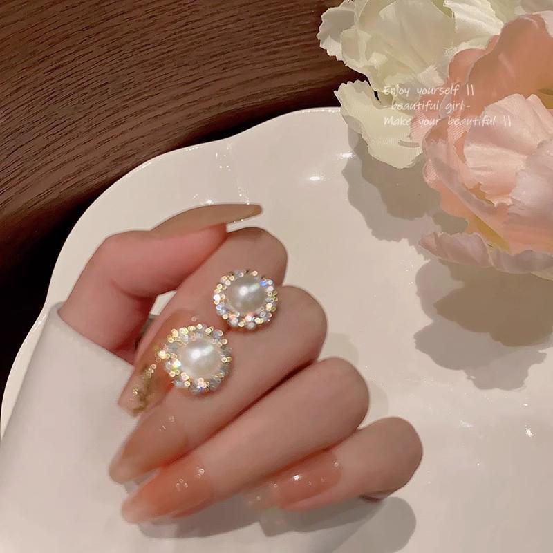 ANENJERY Геометрические круглые серьги из искусственного жемчуга с цирконием для женщин, модные, высококачественные, универсальные, изысканные, подарочные украшения для ушей