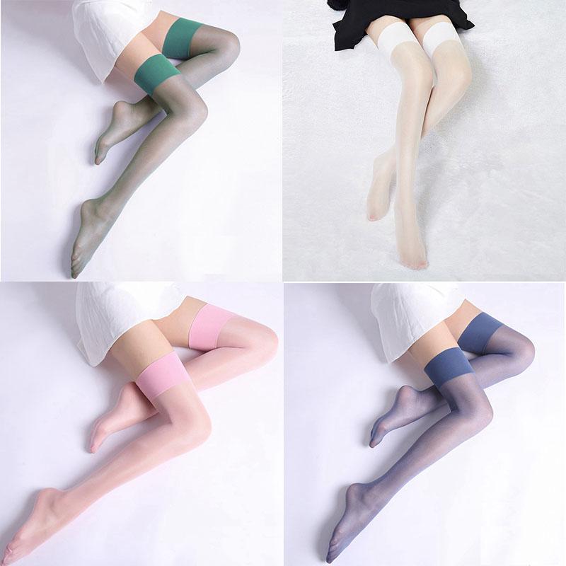 Женские тонкие чулки, женские сексуальные топы до бедра, блестящие прозрачные чулки, маслянистые высокие прозрачные чулки