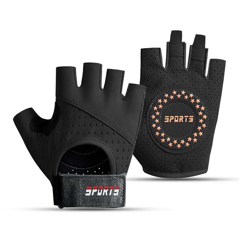 Leather Half-Finger Fitness Gloves with Elastic Strap for Home Gym Training Cycling Yoga-Non-Slip Adjustable Wrist Strap