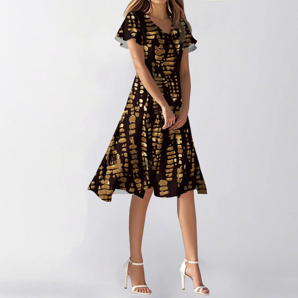 Women's Summer Casual Fashion Flower Print Dress V Neck Short Sleeve Short Skirt