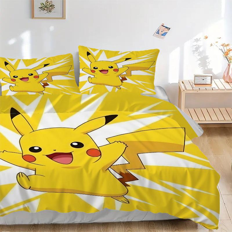 3pcs Pikachu, Electric Type Bedding Set. Soft and Comfortable with No Core Included (1x Duvet Cover + 2x Pillow Covers) yy251010149