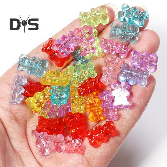 100 Pcs Colorful Bear Beads Clear Acrylic Colored Bear Beads Mini Bear Charms for Bracelet Necklace DIY Crafts Jewelry Making Supplies