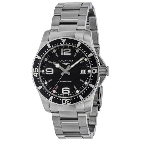 LONGINES Men's Hydro Conquest Watch L3.730.4.56.6, Quartz Movement, Water Resistant, Sapphire Crystal, Black Dial, Stainless Steel