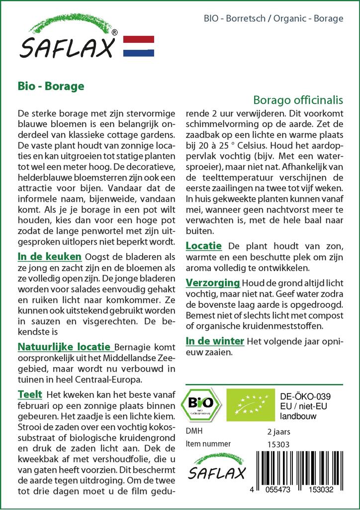 SAFLAX Garden in the Bag - Органический - Бурачник - 40 семян - С субстратом в подходящем стоячем пакете - Borago officinalis